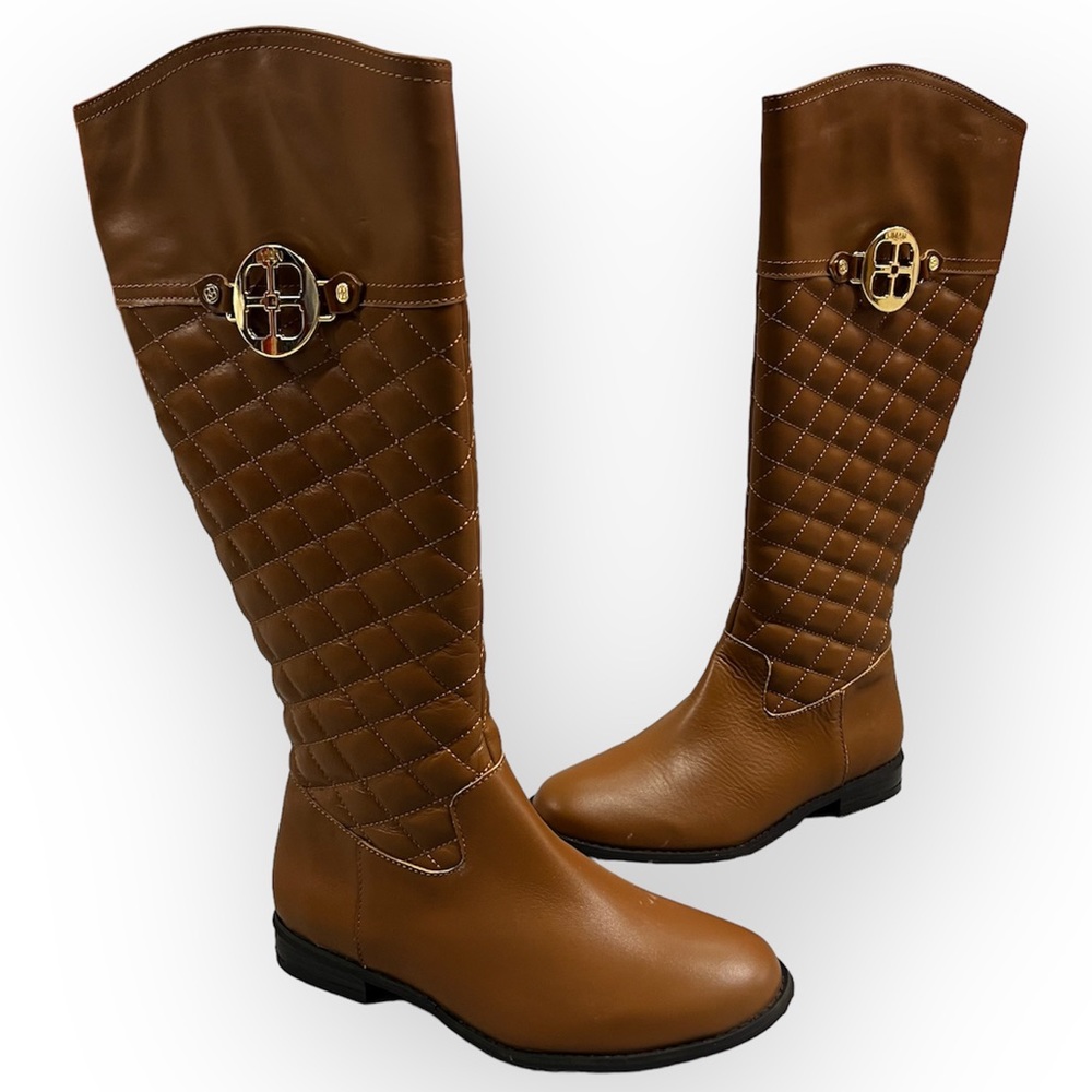 IMAN - Leather - Camel & Gold Accent Knee High Riding Boots - Size 8